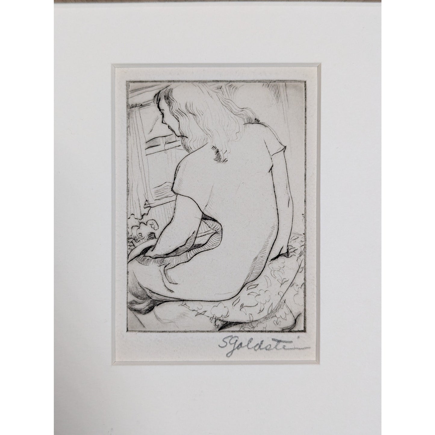 Etching of Seated Woman