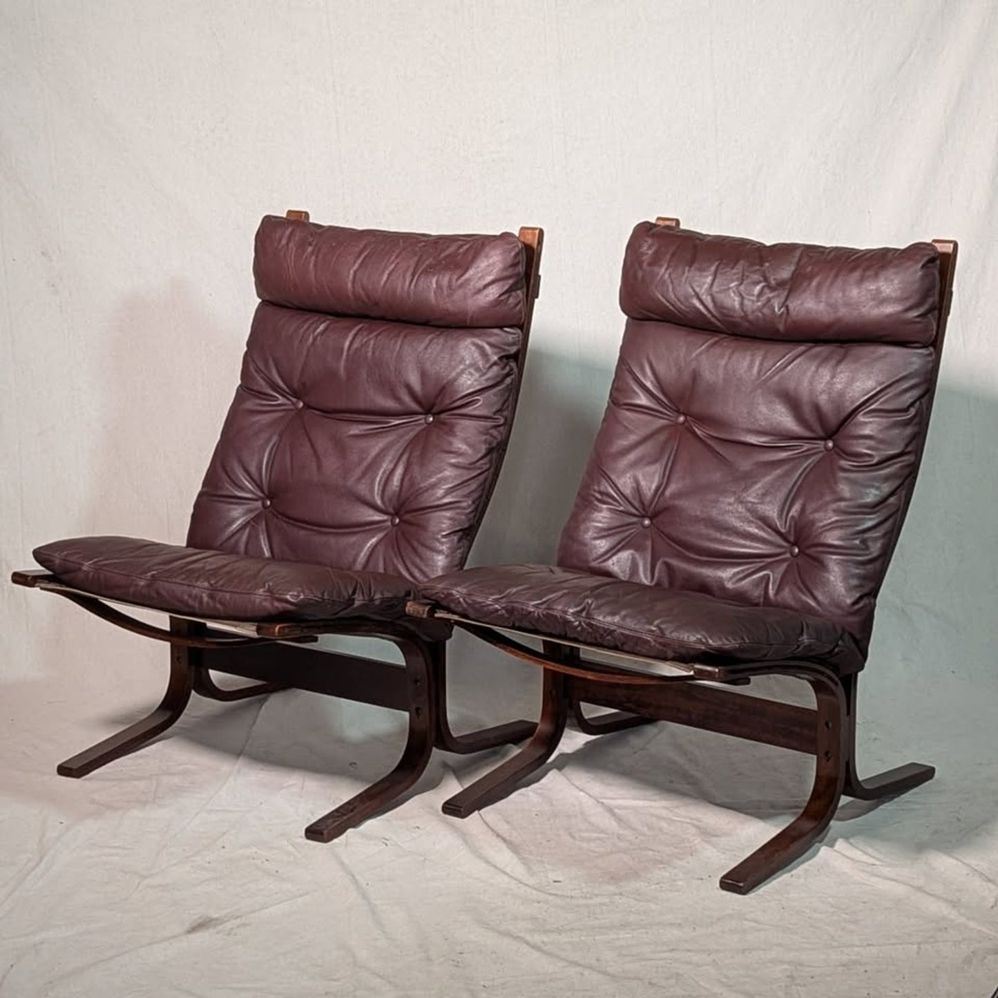 Ingmar Relling Westnofa Siesta Lounge Chair Pair + Ottoman Oxblood Leather MCM