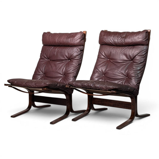 Ingmar Relling Westnofa Siesta Lounge Chair Pair + Ottoman Oxblood Leather MCM