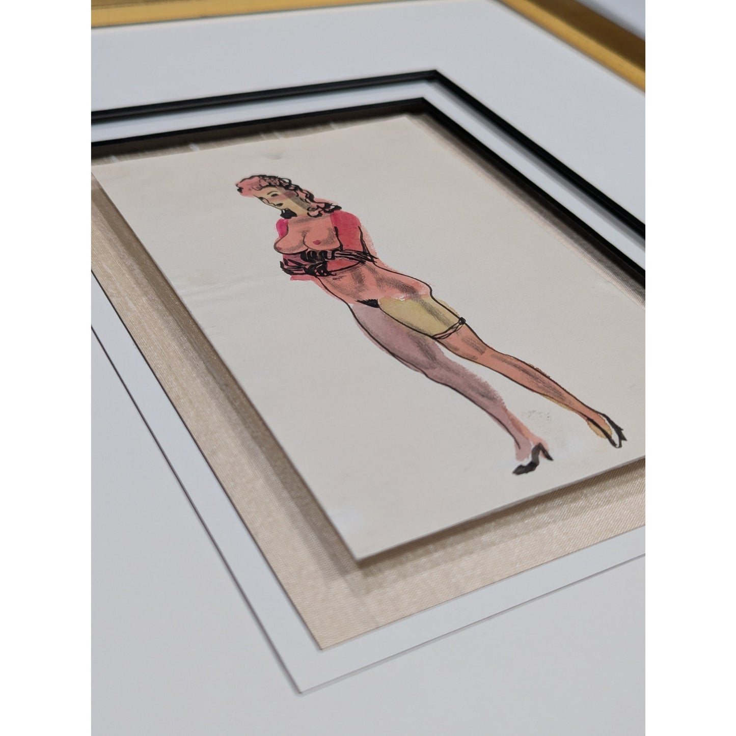 1940's Watercolor Study of Burlesque Dancer by Clyde Follett Seavey (American, 1904–1991)