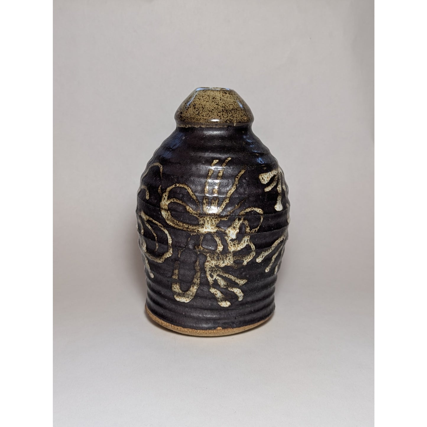 Studio Pottery Bottle Vase | c. 1970s | Black Tenmoku & Nuka Slip