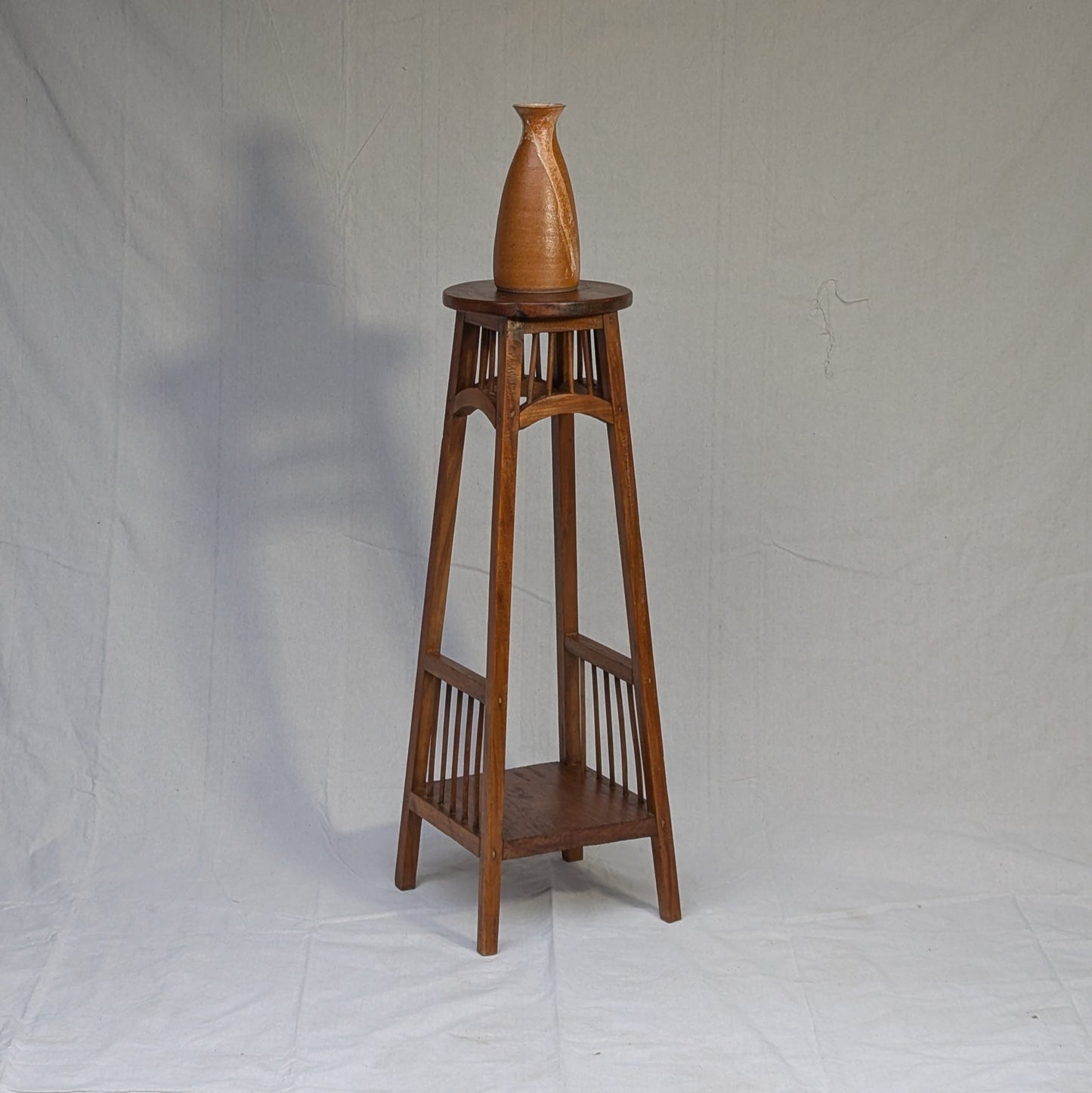 Antique Arts &amp; Crafts Solid Wood Pedestal Plant Stand