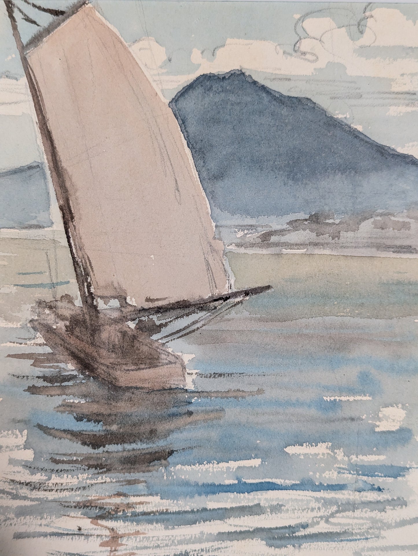 C. 1910's Sailboat on San Francisco Bay with Mount Tamalpais